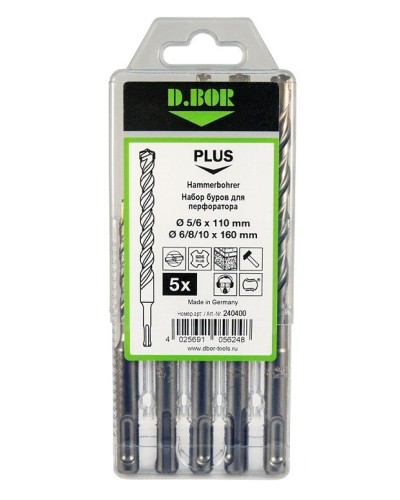 Набор буров SDS-plus V PLUS 5шт, 2-cutting (240400): Набор буров SDS-plus (5,6х110 мм; 6,8,10х160 мм) в Коломне