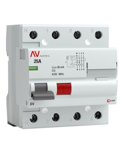 DV 4P 25А/ 30мА (AC)  AVERES (rccb-4-25-30-ac-av). Выключатели дифференциального тока (УЗО). EKF в Коломне