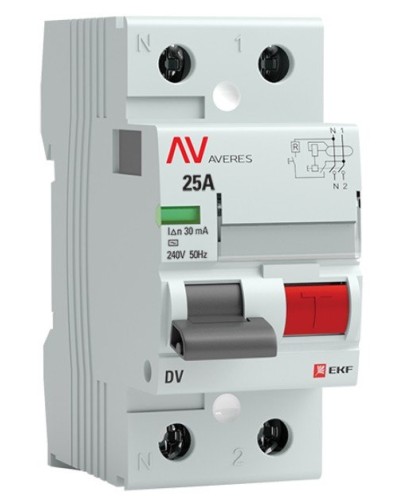 DV 2P 25А/ 30мА (AC)  AVERES (rccb-2-25-30-ac-av). Выключатели дифференциального тока (УЗО). EKF в Коломне