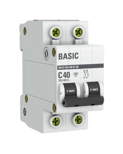 Автоматический выключатель 2P 40А (C) 4,5кА ВА 47-29 Basic (mcb4729-2-40C). Автоматический выключатель. EKF в Коломне
