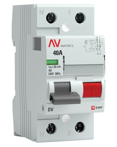 DV 2P 40А/ 30мА (A)  AVERES (rccb-2-40-30-a-av). Выключатели дифференциального тока (УЗО). EKF в Коломне