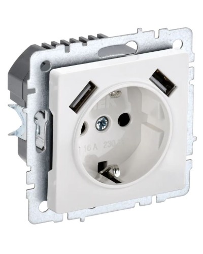 Розетка с з/к с USB A+A 2,1А РЮш10-1-БрБ белый BRITE (BR-R14-16-U21-D21-K01). Розетка с заземлением с защитными шторками, 2,1А. IEK в Коломне