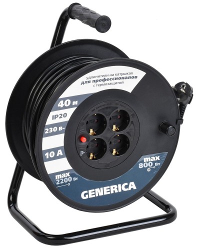 УК40 4 места 2P+PE, 40м GENERICA (WKP10-10-04-40-G). Удлинитель на катушке с термозащитой, 3х1,0кв.мм. IEK в Коломне