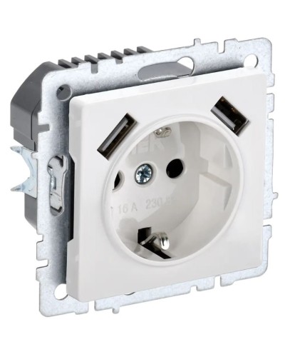 Розетка с з/к с USB A+A 3,1А РЮш10-2-БрБ белый BRITE (BR-R14-16-U21-D31-K01). Розетка с заземлением с защитными шторками, 3,1А. IEK в Коломне