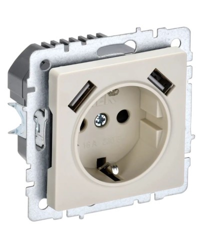 Розетка с з/к с USB A+A 3,1А РЮш10-2-БрКр бежевый BRITE (BR-R14-16-U21-D31-K10). Розетка с заземлением с защитными шторками, 3,1А. IEK в Коломне
