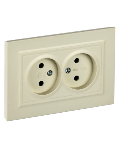 Розетка 2-местная без з/к РС12-2-БрКр бежевый BRITE (BR-R20-10-K10-F). Розетка без заземления без защитных шторок в сборе. IEK в Коломне