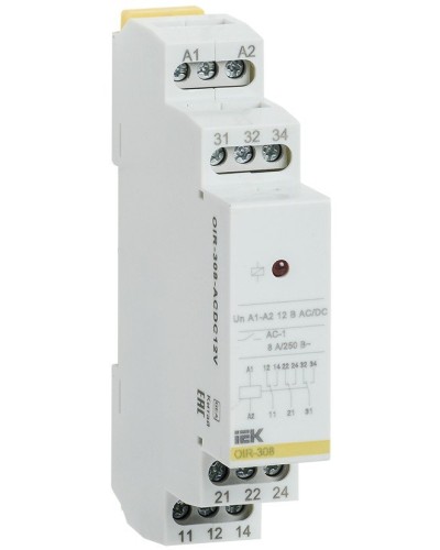 Реле промежуточное модульное OIR 3 контакта 8А 12В AC/DC (OIR-308-ACDC12V). Реле промежуточное модульное. IEK в Коломне