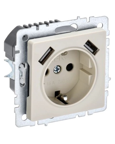 Розетка с з/к с USB A+A 2,1А РЮш10-1-БрКр бежевый BRITE (BR-R14-16-U21-D21-K10). Розетка с заземлением с защитными шторками, 2,1А. IEK в Коломне