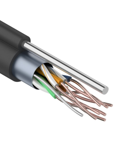 F/UTP, CAT 5e, PE, 4PR, 24AWG, OUTDOOR, SOLID, черный, с тросом, 305м, REXANT (01-0144). Кабель «витая пара» (LAN) для структурированных систем связи. Rexant в Коломне