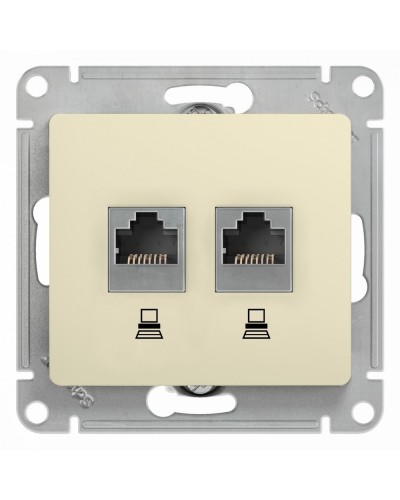 Glossa розетка RJ45+RJ45 2-местная, кат. 5Е, скрытой установки, механизм, бежевый (GSL000285KK). Розетка компьютерная. Systeme Electric в Коломне