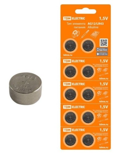 AG12/LR43 Alkaline 1,5V BP-10 TDM (SQ1702-0046). Элемент питания. TDM ЕLECTRIC в Коломне