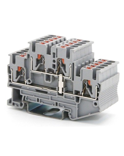 Клемма двухуровневая, зажим push-in, 2.5 кв.мм, серая (VPRTT-2.5-PV-GY). Клемма проходная, 4 точки подключения, уровни соединены перемычкой. ДКС в Коломне